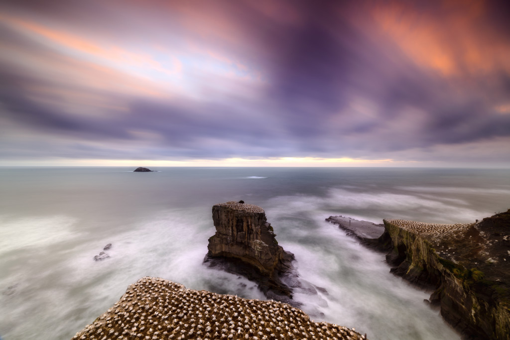 Muriwai Beach at dusk on a stormy night. Auckland, New Zealand.